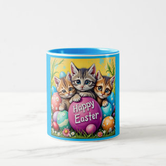 TAZA BICOLOR ~ FELIZ PASCUA GATITOS ~  