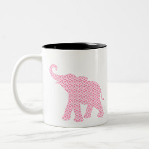Taza Bicolor Felíz patrón de elefante rosa