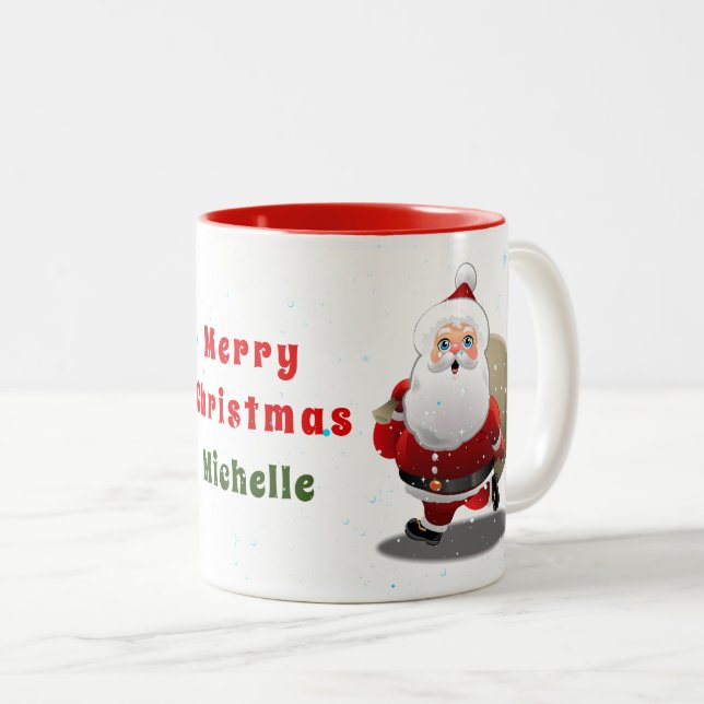 Taza Bicolor Feliz Personalizado de Santa Claus (Anverso derecho)