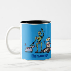 Taza Bicolor Feliz personalizado de trío de robots lindos