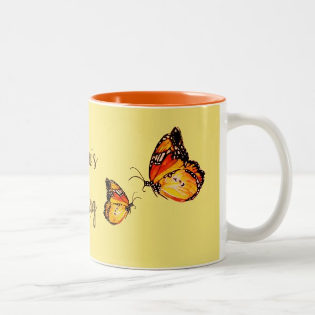 Taza Bicolor Feliz primavera mariposa café Mug (Derecha)