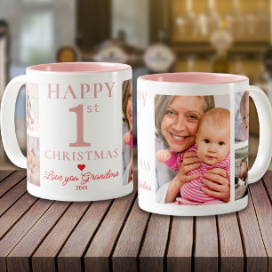 Taza Bicolor Feliz primer Navidad Te Amo Abuela 5 Foto Rosa
