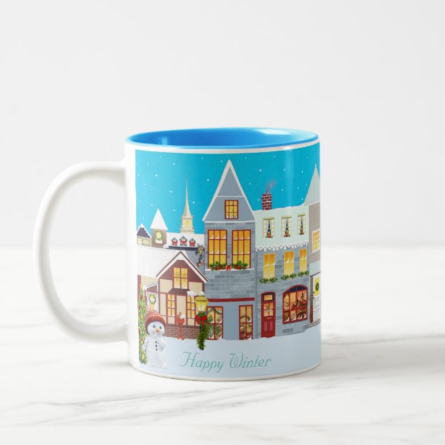 Taza Bicolor Feliz pueblo Navidad y Snowman (Izquierda)