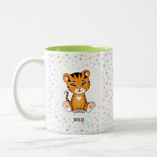 Taza Bicolor Feliz tigre salvaje y estrellas multicolores (Izquierda)