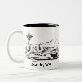 Taza Bicolor Ferrocarril Seattle y Línea de Skyline Art Estado 