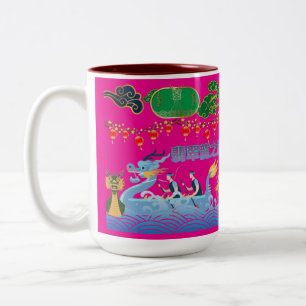 Taza Bicolor Festival del Pulso del Dragón rosa caliente