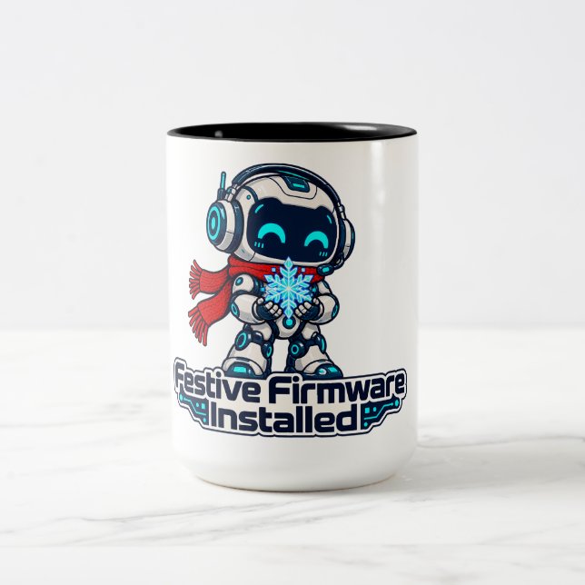 Taza Bicolor Festive Firmware Installed Cute Winter Robot (Centro)
