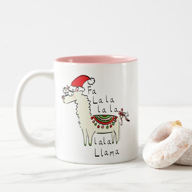 Taza Bicolor Festividad de los Navidades de Llama Cute (Con donut)