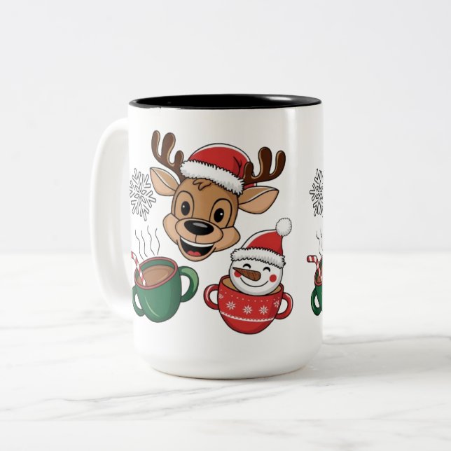 Taza Bicolor Festividad de reno y muñeco de nieve (Anverso izquierdo)