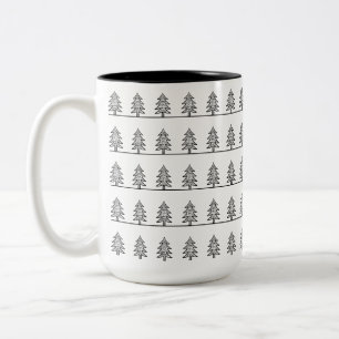 Taza Bicolor Festividad moderna de bosques de pino blanco y neg