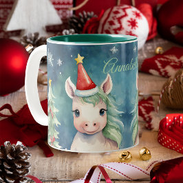 Taza Bicolor Festividad Personalizado de unicornio navidades