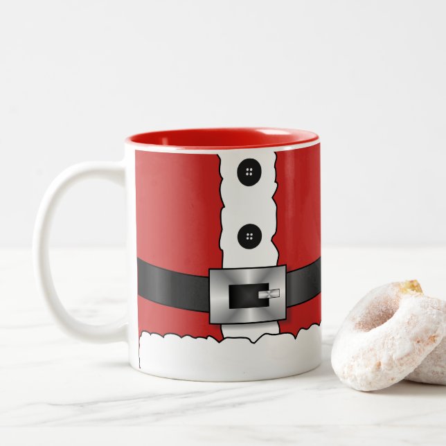 Taza Bicolor Festividades navidades Retro traje rojo Santa Clau (Con donut)