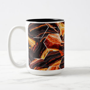 Taza Bicolor Fiery Abstract Hexagon Pattern 2-Tone Mug (15 oz