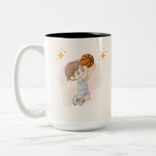 Taza Bicolor Fiesta de Cumpleaños de Baloncesto con Acuarela