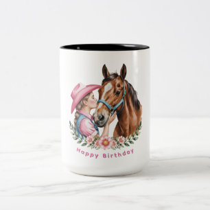 Taza Bicolor Fiesta de Cumpleaños de la Vaquera Rosa Besando a 