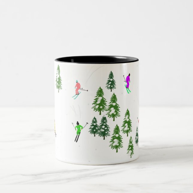 Taza Bicolor Fiesta de Ilustracion de esquí alpino Freeride (Centro)
