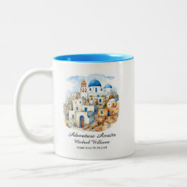 Taza Bicolor Fiesta de Jubilación Colorful Greece Village Ocean