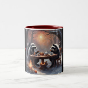 Taza Bicolor Fiesta de té de zorrillos lindos en Navidad