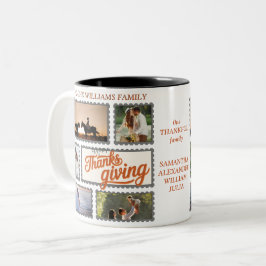 Taza Bicolor Fiesta del Collage de fotos de Acción de Gracias d