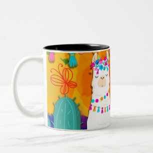 Taza Bicolor Fiesta Llama Cinco De Mayo Colorida Fun Watercolor