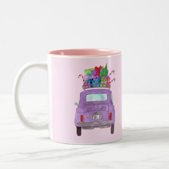 Taza Bicolor Fiesta retro púrpura 500 con regalos de Navidades (Izquierda)
