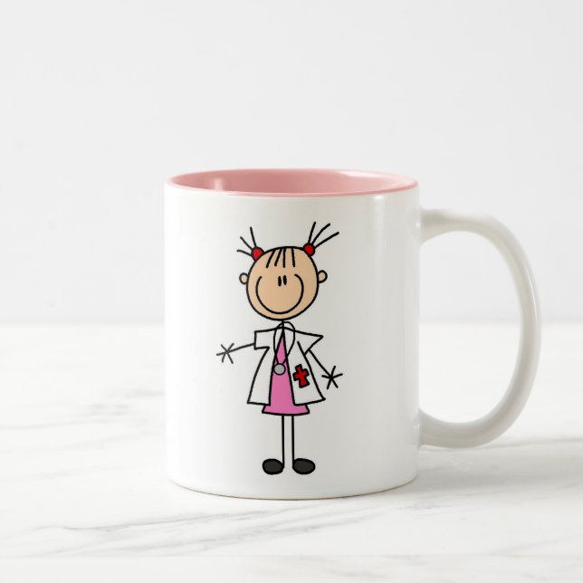 Taza Bicolor Figura femenina del palillo del médico (Derecha)