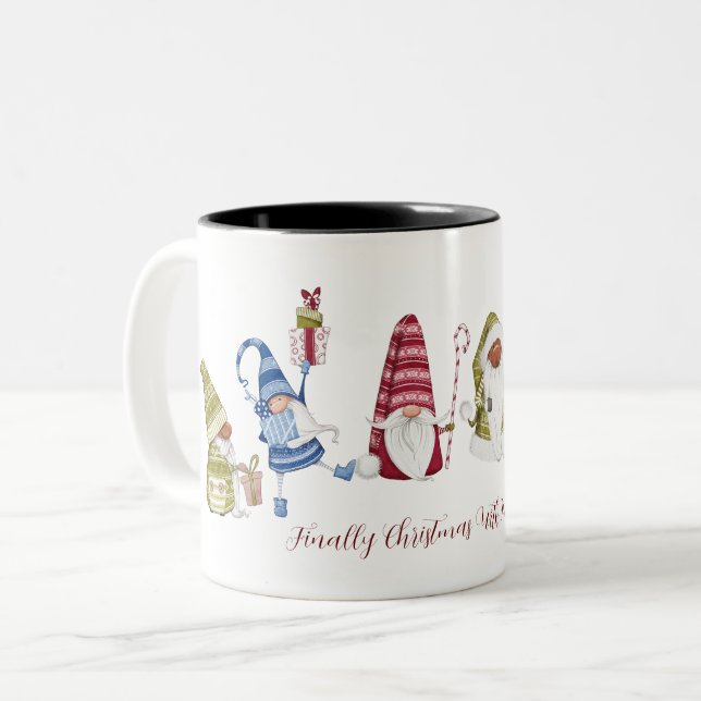 Taza Bicolor Finalmente Navidades Con Mis Gnomies Funny Gnomes (Anverso izquierdo)