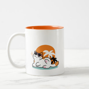 Taza Bicolor Fino felino a la luz del sol - Gato tropical relaj
