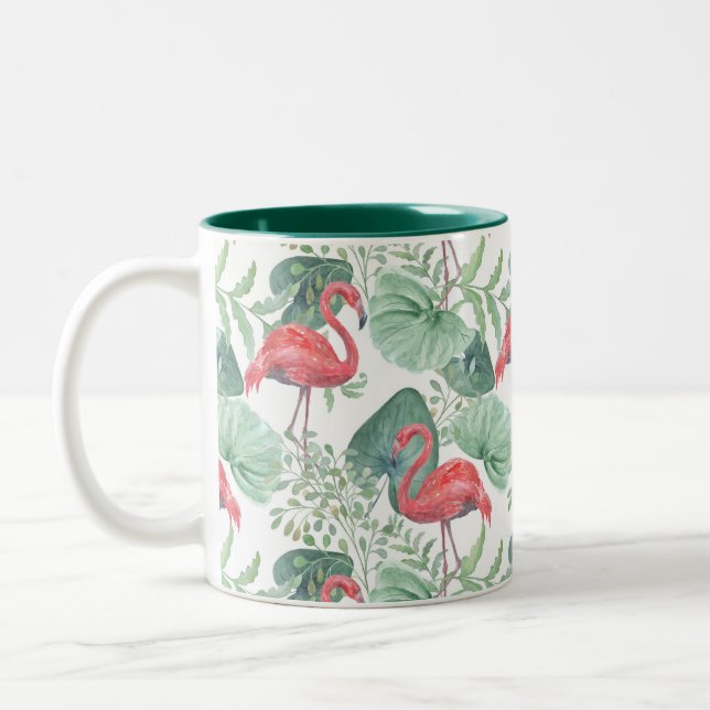 Taza Bicolor Flamencos y hojas rosadas. (Izquierda)