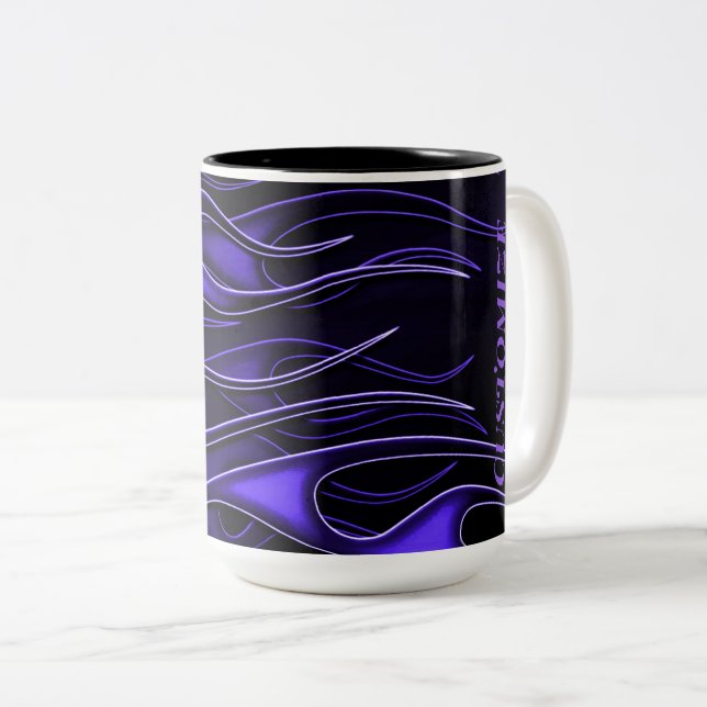 Taza Bicolor Flames púrpura personalizados (Anverso derecho)