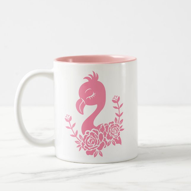 Taza Bicolor Flamingo rosa con diseño floral (Izquierda)