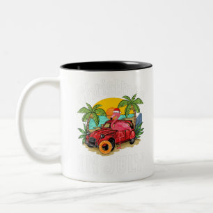 Taza Bicolor Flamingo rosa en Navidades de Santa Hat en camiset