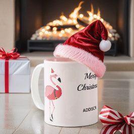 Taza Bicolor Flamingo Rosa Santa Nombre Navidades de animales