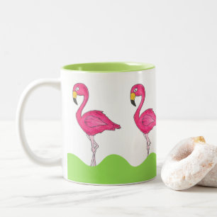 Taza Bicolor Flamingo rosa verde tropical Flamingos Mug