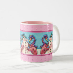TAZA BICOLOR FLAMINGOS DE COLOR ROSA HACEN PÁJAROS DE NAVIDADES