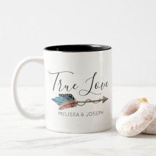 Taza Bicolor Flecha de Pluma Turquesa Rústica Chic Boho Amor Ve