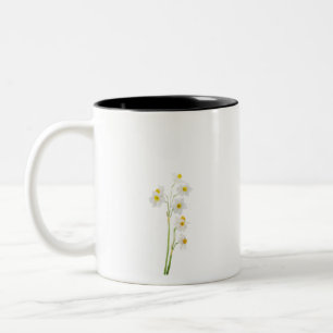 Taza Bicolor flor acuarela de narciso blanco