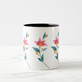 Taza Bicolor Flor acuarela rosa