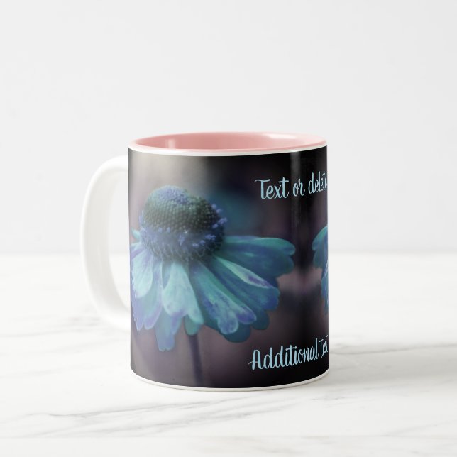 Taza Bicolor Flor azul zinnia personalizada (Anverso izquierdo)