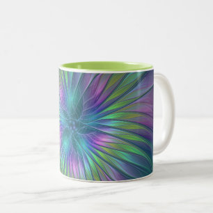 Taza Bicolor Flor brillante colorida Abstracto de arte fractal