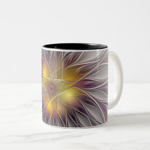 Taza Bicolor Flor Colorida Luminosa, Fractal Moderno Abstracto