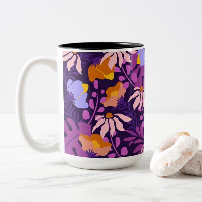 Taza Bicolor Flor colorida moderna (Con donut)