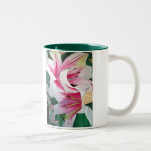 Taza Bicolor Flor de arte acuático de lirio blanco y rosa