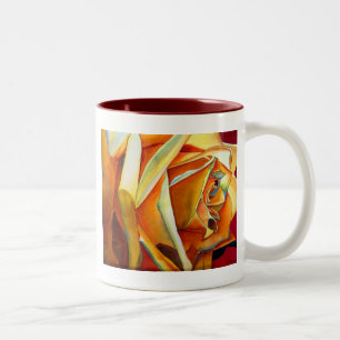 Taza Bicolor Flor de arte acuático original de la rosa amarilla