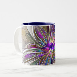 Taza Bicolor Flor de arte fractal enérgica y colorida