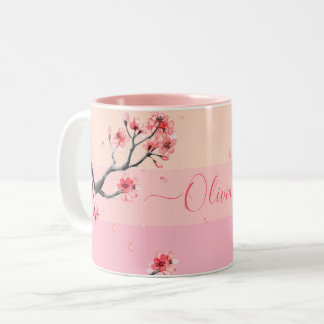 Taza Bicolor Flor de cerezo rosa pastel Mug