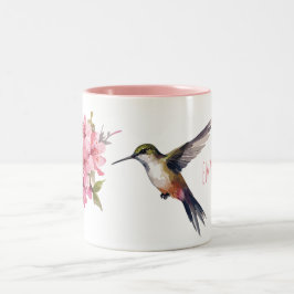 Taza Bicolor Flor de cerezo y Hummingbird tazón de café de dos 