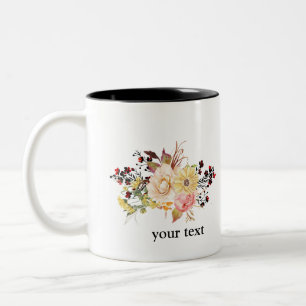 Taza Bicolor Flor de color de agua romántica, bohemias, boho