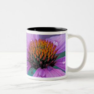 Taza Bicolor flor de cono púrpura con gotas de agua