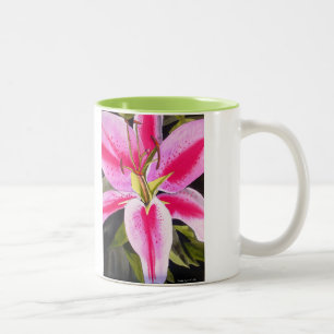 Taza Bicolor Flor de lirio rosa caliente acuarela pop art flor